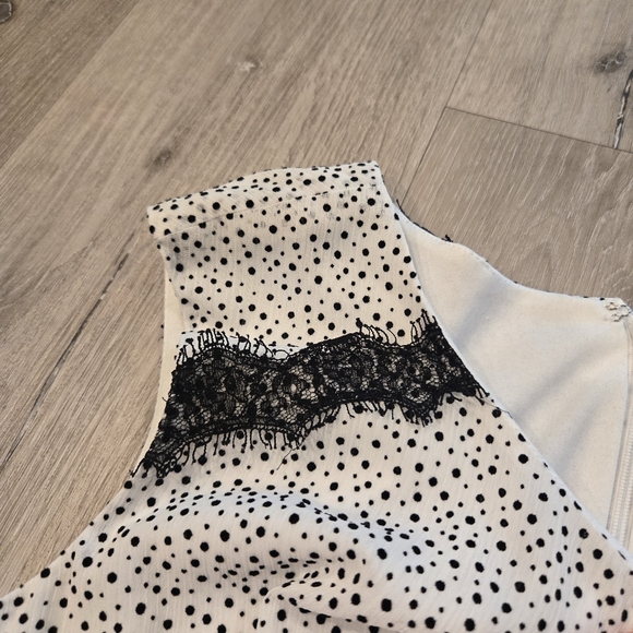 Betsey Johnsom Black White Polka Dot Lace Trim Lined Sleeveless Dress Sz 8 - Picture 6 of 7